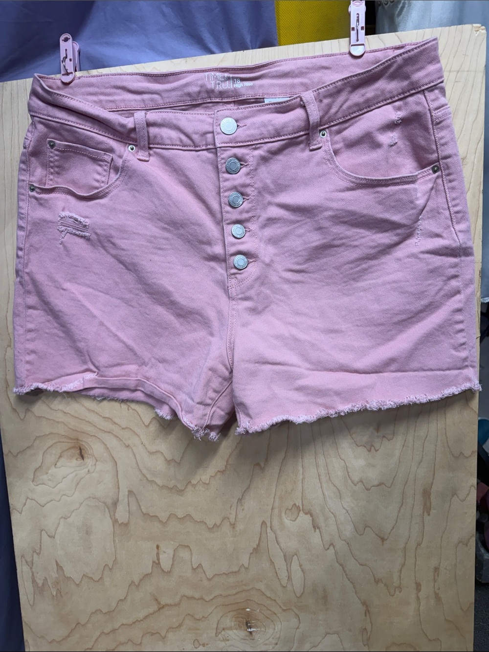 Time and Tru Pastel Pink Button-Front Denim Shorts